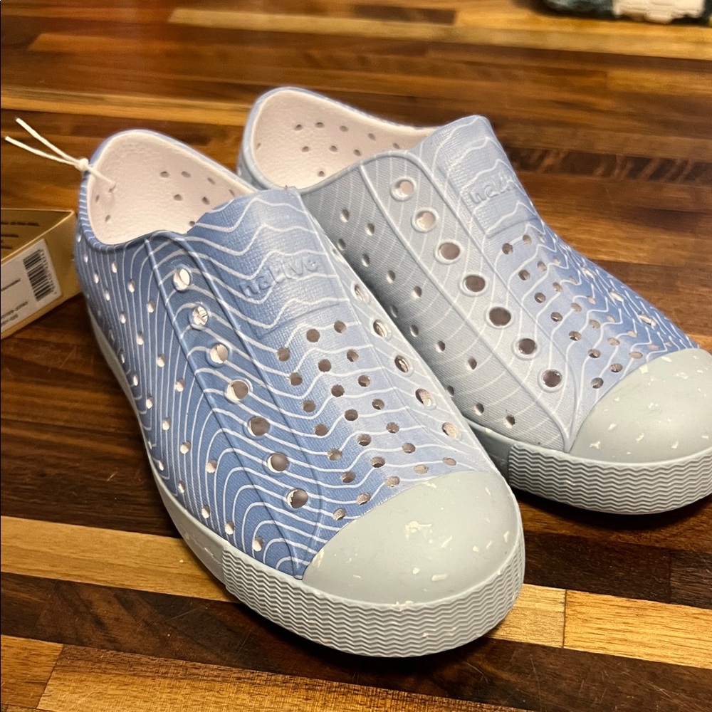 Native Light Blue and White Perforated Slip-Ons